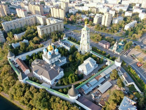 Panorama from the drone to the Novospassky Monastery in Moscow Russia. Aerial view