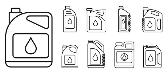 Modern motor oil icons set. Outline set of modern motor oil vector icons for web design isolated on white background