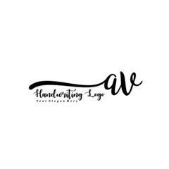  AV Letter Handwriting Vector. Black Handwriting Logo