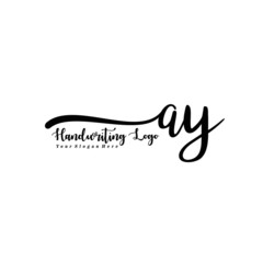  AY Letter Handwriting Vector. Black Handwriting Logo