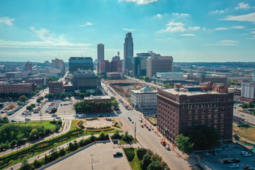 rial view of downtown Omaha Nebraska, USA
