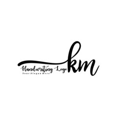 KM Letter Handwriting Vector. Black Handwriting Logo