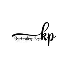 KP Letter Handwriting Vector. Black Handwriting Logo