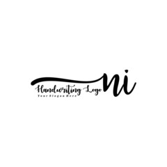NI Letter Handwriting Vector. Black Handwriting Logo