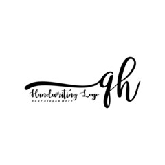 QH Letter Handwriting Vector. Black Handwriting Logo