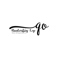 QO Letter Handwriting Vector. Black Handwriting Logo