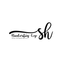 SH Letter Handwriting Vector. Black Handwriting Logo