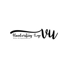 VU Letter Handwriting Vector. Black Handwriting Logo