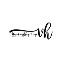 VH Letter Handwriting Vector. Black Handwriting Logo