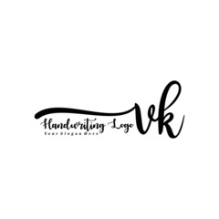 VK Letter Handwriting Vector. Black Handwriting Logo