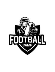 american football camp badge shield black and white
