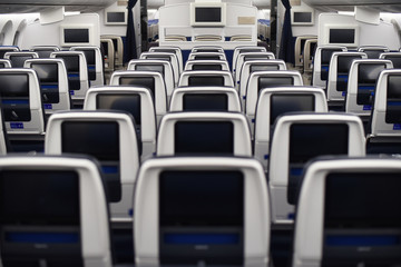 787 airplane seats viewed from the rear.