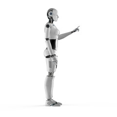Female cyborg or robot finger point