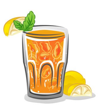 iced orange drink with lemon and mint clip art preview