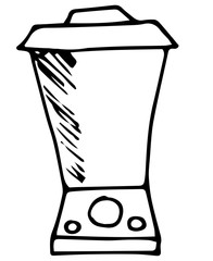 black and white hand draw electric blender isolated on white background, doodle illustration design