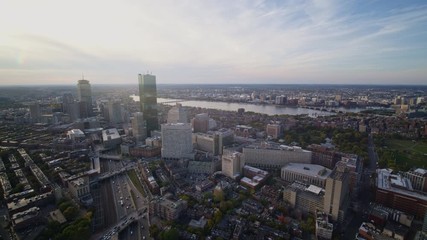 Boston Massachusetts Aerial v205 Panoramic to reverse looking at Back Bay and South End neighborhoods - October 2017