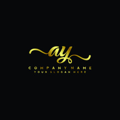 AY Letter Handwriting Vector. gold Handwriting Logo