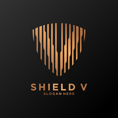 v shield logo security gold