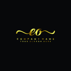 EO Letter Handwriting Vector. gold Handwriting Logo