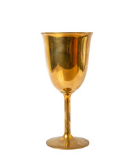 Vintage Brass Wine Goblets, Thailand Handmade Drinking Glasses Stemmed Tall on white background.