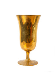 Vintage Brass Wine Goblets, Thailand Handmade Drinking Glasses Stemmed Tall on white background.