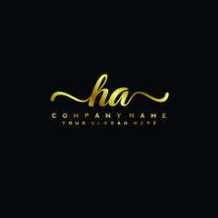 HA Letter Handwriting Vector. gold Handwriting Logo