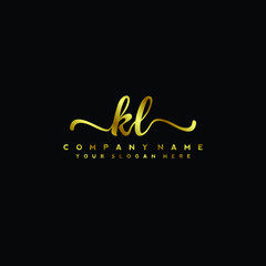 KL Letter Handwriting Vector. gold Handwriting Logo