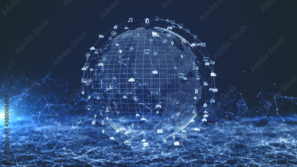 Poster technology network data connection, digital network and cyber security concept. earth element furnis