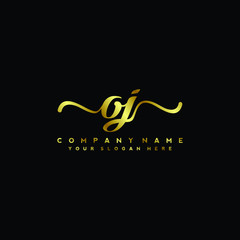 OJ Letter Handwriting Vector. gold Handwriting Logo