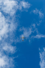 Passenger airliner flying directly above.