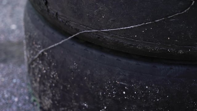 Destroyed car auto tire after drift race
