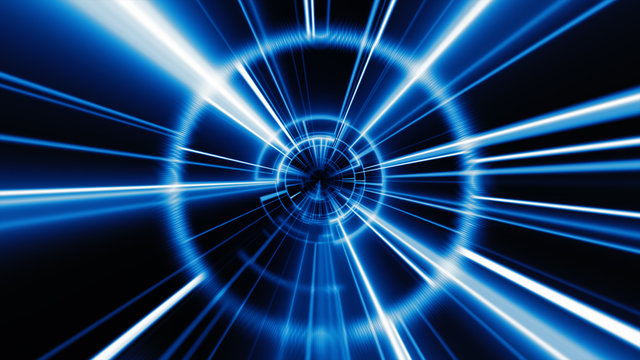 Abstract Technology Geometric Tunnel. Futuristic Digital Blue Color Background