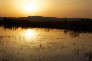 Sunrise on Vransko jezero in Dalmatia, Croatia