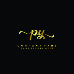 PY Letter Handwriting Vector. gold Handwriting Logo