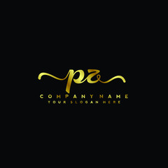 PZ Letter Handwriting Vector. gold Handwriting Logo