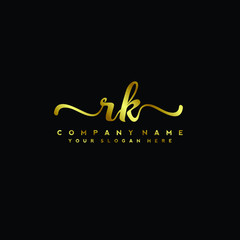 RK Letter Handwriting Vector. gold Handwriting Logo