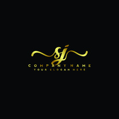 SJ Letter Handwriting Vector. gold Handwriting Logo