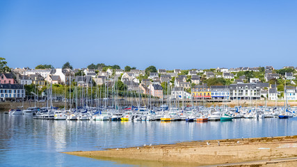 Camaret-sur-Mer, panorama of the harbor with typical houses and boats, beautiful french city in Brittany