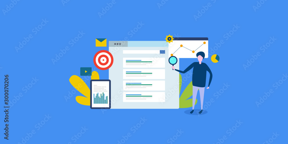 Canvas Prints search engine result page, seo expert, ranking analysis concept with character. flat design web bann