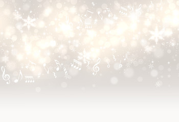 音符と光輝く金色と銀色の背景（アブストラクト）