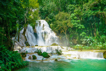 Kuang Si waterfalls close to the popular town of Luang Prabang, on the Mekong River in Laos. A...