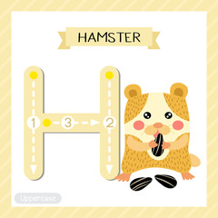 Letter H uppercase tracing. Hamster eating sunflower seeds