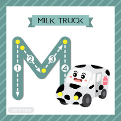 Letter M uppercase tracing. Milk Truck