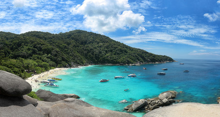 Panoramic view with blue sky and clouds on Similan island, Similan No.8 at Similan national park, Phuket, Thailand