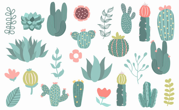 Tree object set with cactus,plant. illustration for logo,sticker,postcard,birthday invitation.Editable element