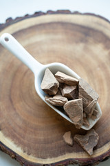 Chocolate Shavings. Raw cacao mass