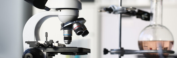 Head microscope on the background laboratory