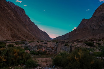 Naklejka premium landscape view of mountain desert in JULA Camp Site, Skardu, Gilgit Baltistan, Pakistan.