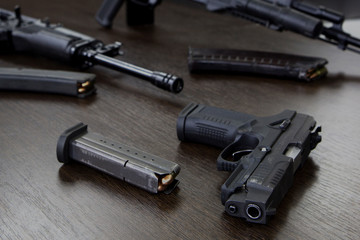 pistol cartridges 9 mm closeup okoto pistol, dark background