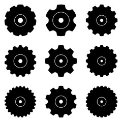 Various types of conveyor sprocket. Silhouette vector icons